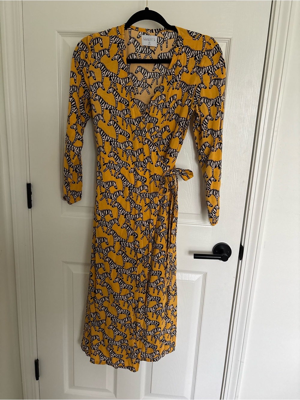 Anthropologie Yellow Zebra-Print Wrap Dress compania fantastica quirky teacher